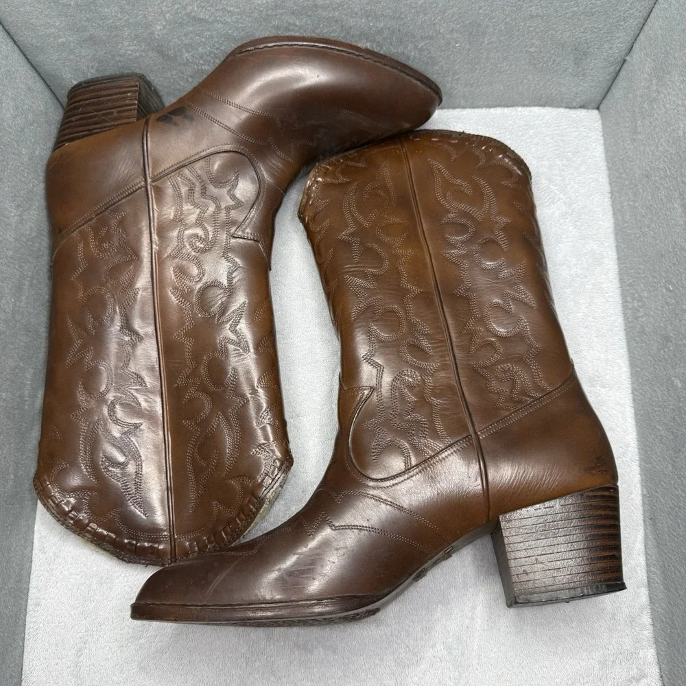Vintage Andrew Geller Womens Leather Western Cowboy Boots Size 10 Brown USA